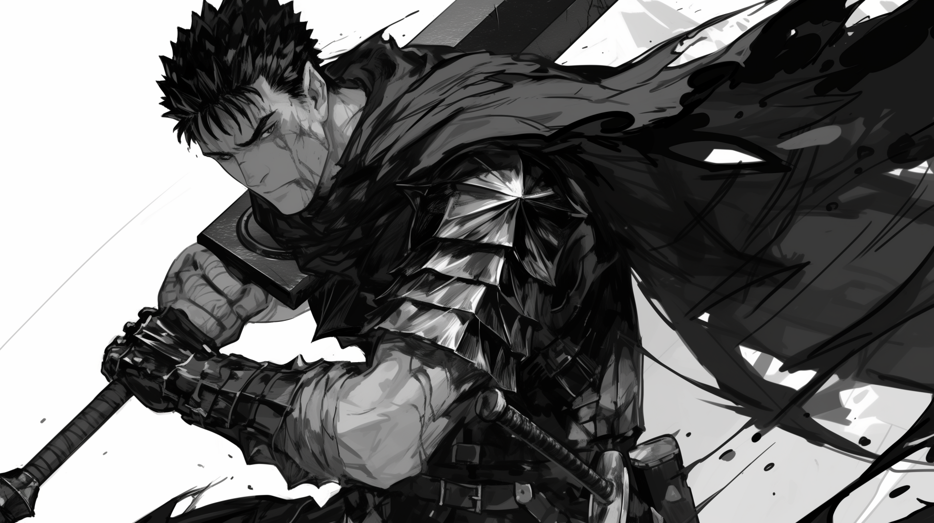 Guts Berserk Anime Hd Wallpaper Monochrome Manga Art By Patrika