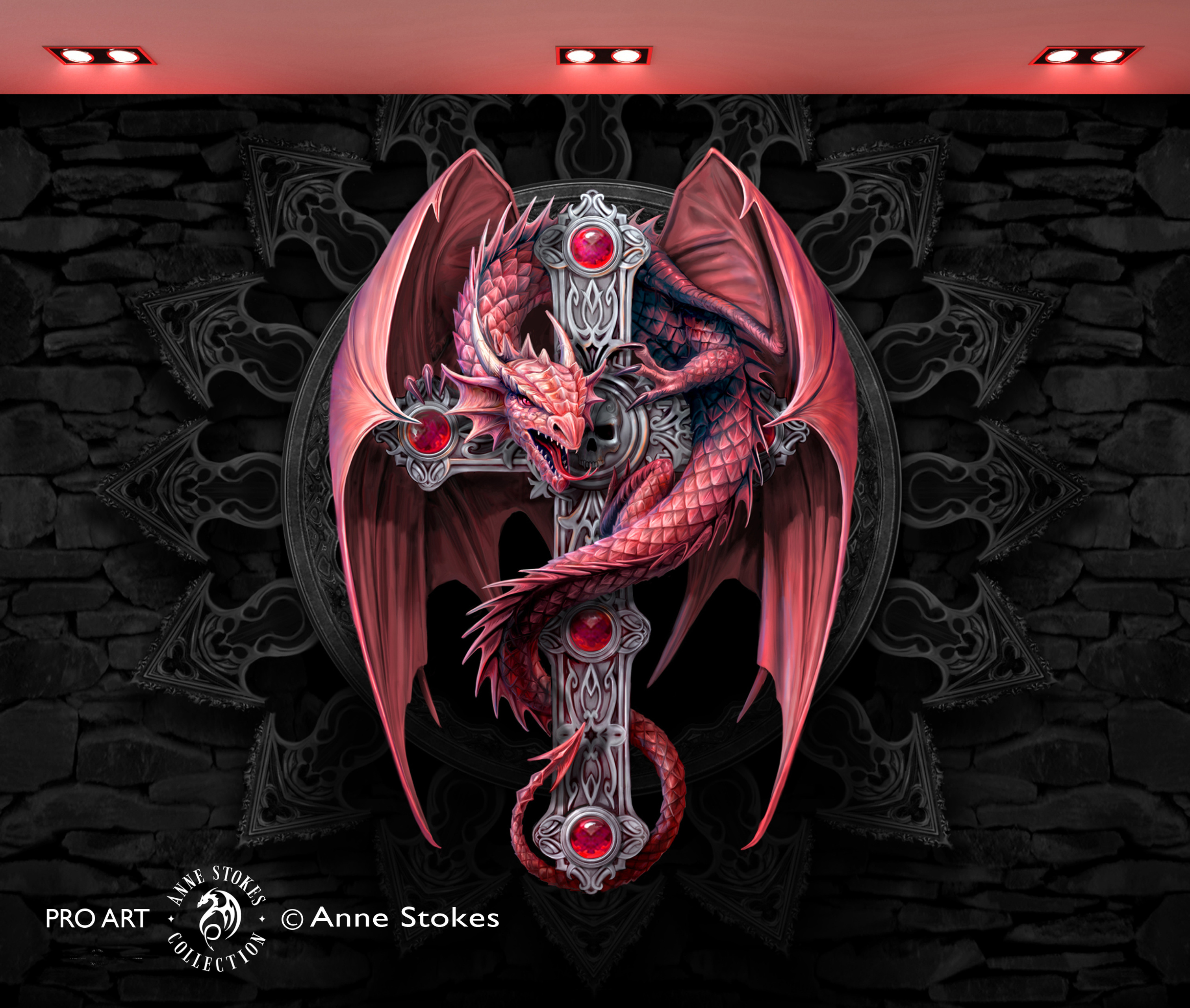 Dragon on Gothic Cross by Anne Stokes