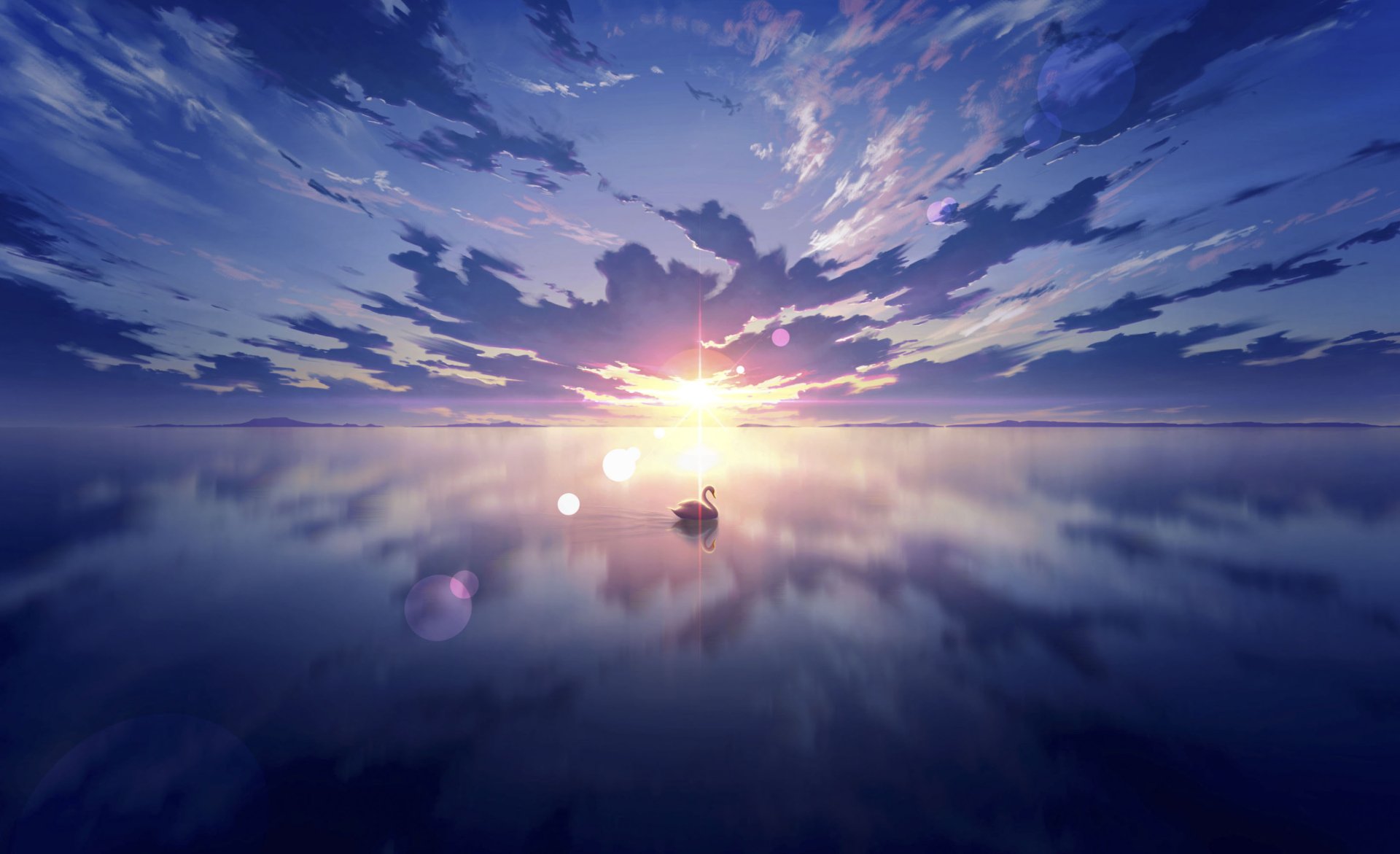 Serene Lake Swan Anime Landscape - HD Wallpaper by Nengoro(ネんごろぅ)