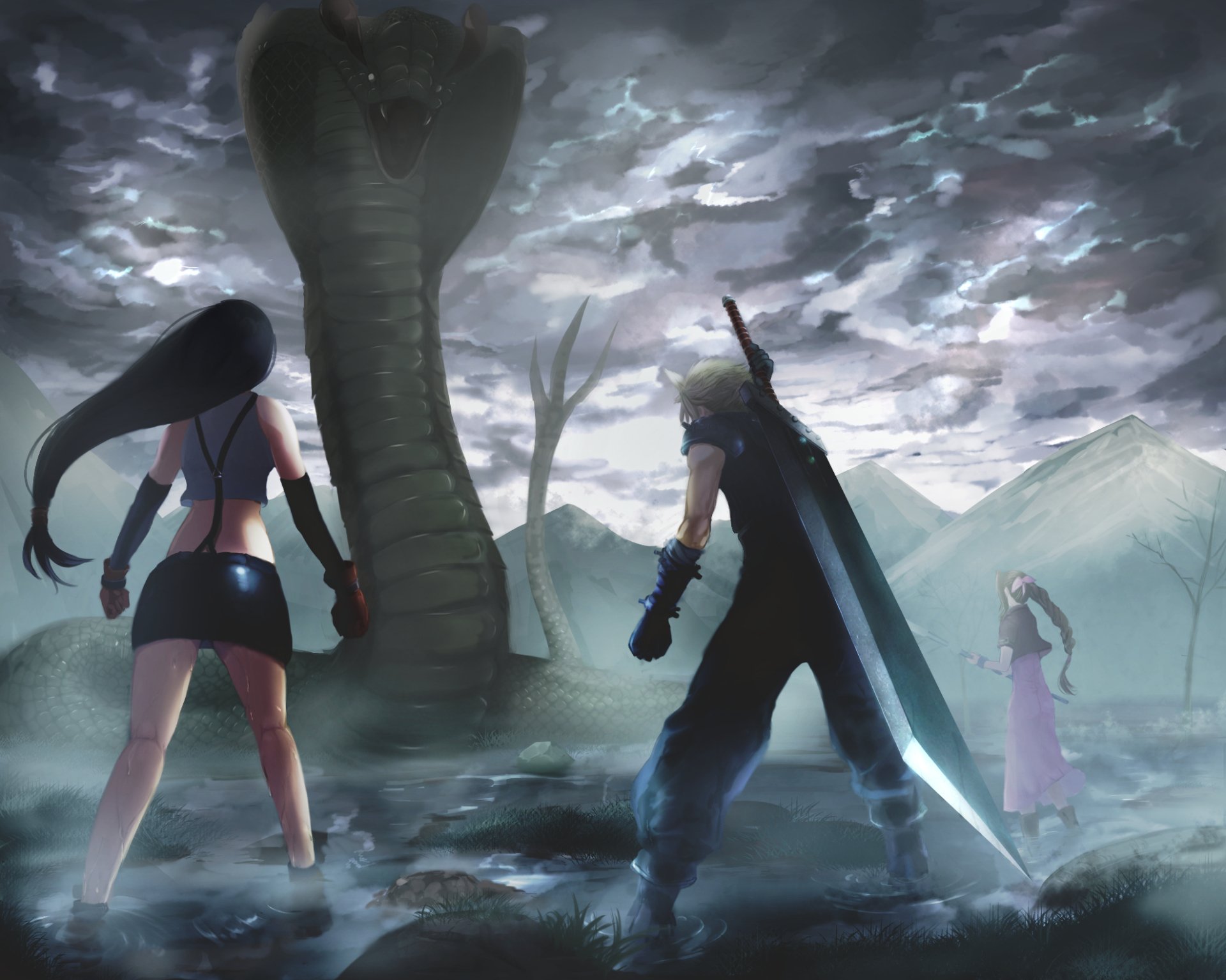 Download Buster Sword Aerith Gainsborough Cloud Strife Tifa Lockhart Video  Game Final Fantasy VII HD Wallpaper by 肉まん