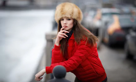 brunette hat depth of field woman model HD Desktop Wallpaper | Background Image