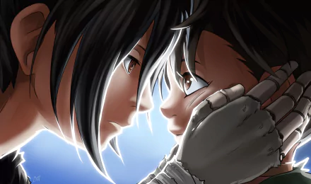 Anime characters from Dororo in an intense close-up, gazing into each other's eyes. This HD wallpaper captures the emotional connection between them, featuring detailed artwork and dramatic lighting.