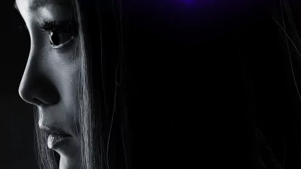 Black and white profile image of Pom Klementieff as Mantis from Marvel's Avengers: Endgame. This HD desktop wallpaper features a close-up of her face against a dark background.