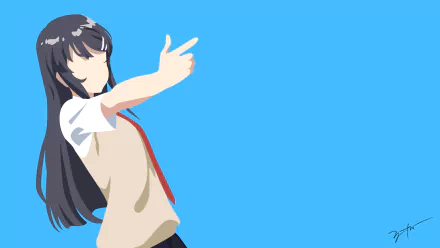 Anime-style 4K Ultra HD wallpaper of Mai Sakurajima from Rascal Does Not Dream of Bunny Girl Senpai with long black hair against a bright blue background.