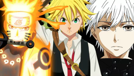 Sage of Six Paths Naruto Uzumaki Naruto brown eyes white hair Ken Kaneki Tokyo Ghoul green eyes blonde Meliodas (The Seven Deadly Sins) The Seven Deadly Sins Anime crossover HD Desktop Wallpaper | Background Image