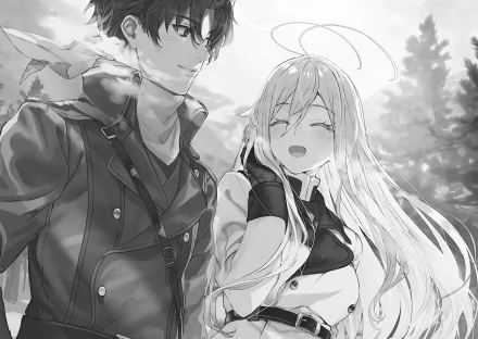 HD anime desktop wallpaper featuring Vladilena Milizé and Shinei Nouzen from Eighty Six, showcasing a serene moment with detailed character art and a natural background.