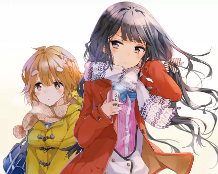 HD anime desktop wallpaper featuring Yoshino Koiwai and Aki Adagaki from Masamune-kun's Revenge, showcasing detailed character art and vibrant colors.