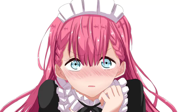 Mafuyu Kirisu from the anime We Never Learn, depicted with pink hair and a maid outfit, featured in an HD PC desktop wallpaper and background.