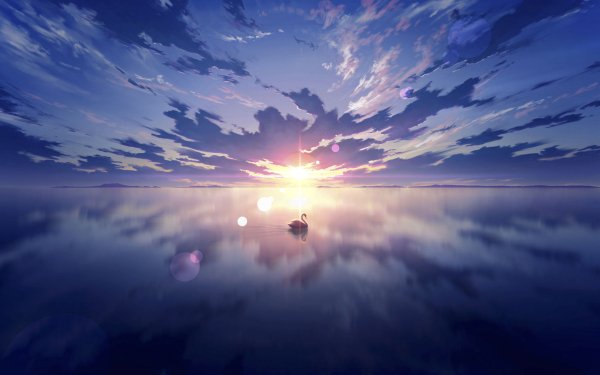 Anime Landscape Swan Lake HD Wallpaper | Background Image