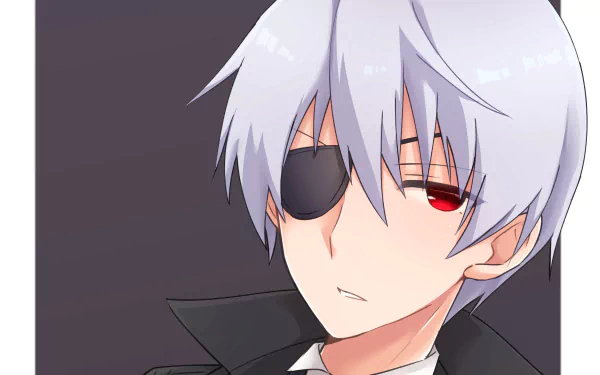 HD PC wallpaper featuring Hajime Nagumo from Arifureta Shokugyou de Sekai Saikyou with white hair, red eyes, and an eye patch in an anime style.