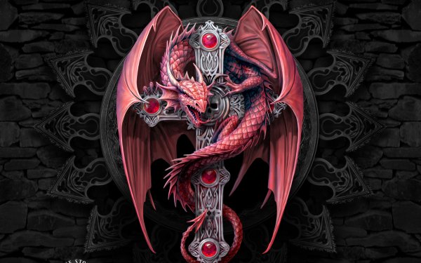 Fantasy Dragon Gothic Cross HD Wallpaper | Background Image