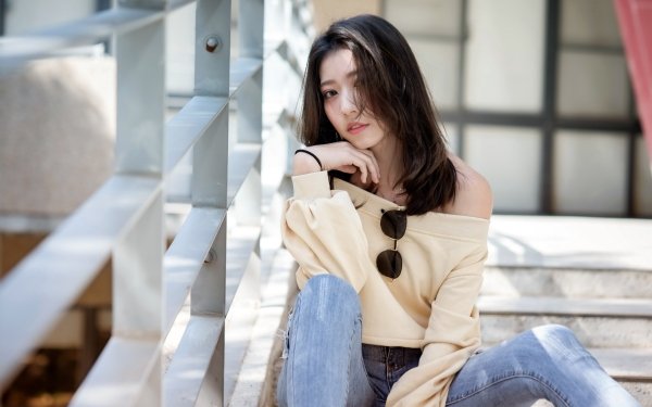 Mujeres Asiática Modelo Black Hair Sunglasses Fondo de pantalla HD | Fondo de Escritorio