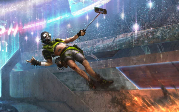 A vibrant HD desktop wallpaper of Octane from Apex Legends, showcasing the character in action against a dynamic and futuristic backdrop.
