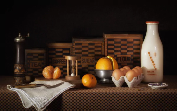 flour milk orange (Fruit) grinder egg photography still life HD Desktop Wallpaper | Background Image