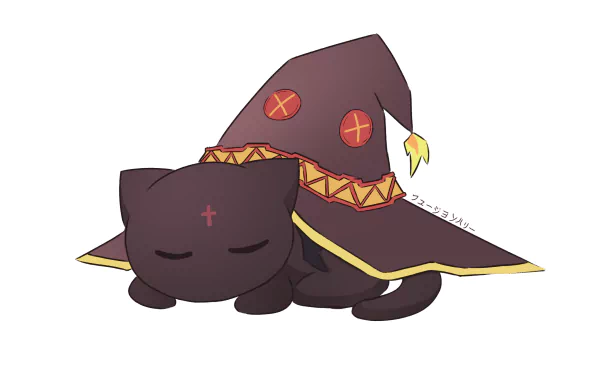 HD desktop wallpaper featuring Megumin from the anime KonoSuba - God’s blessing on this wonderful world!! dressed in her signature witch hat, resting peacefully.
