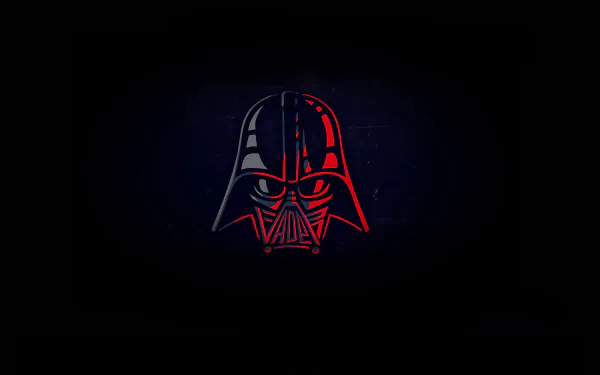 Darth Vader's helmet in red and black tones against a dark background, featured in a 4K Ultra HD Star Wars sci-fi desktop wallpaper.