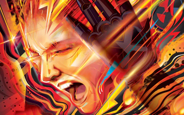 HD desktop wallpaper featuring Jean Grey as Phoenix from X-Men: Dark Phoenix, depicted in vivid, fiery colors that reflect her transformation.