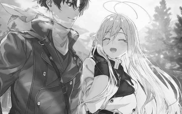 HD anime desktop wallpaper featuring Vladilena Milizé and Shinei Nouzen from Eighty Six, showcasing a serene moment with detailed character art and a natural background.