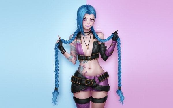 Video Game League Of Legends Jinx Blue Hair Braid HD Wallpaper | Background Image