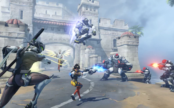 Winston (Overwatch) Mercy (Overwatch) Tracer (Overwatch) Genji (Overwatch) video game Overwatch HD Desktop Wallpaper | Background Image