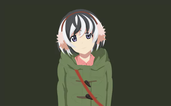 Tsubasa Hanekawa from the Monogatari series in earmuffs and a green coat on a dark background — 8K Ultra HD anime PC desktop wallpaper/background.