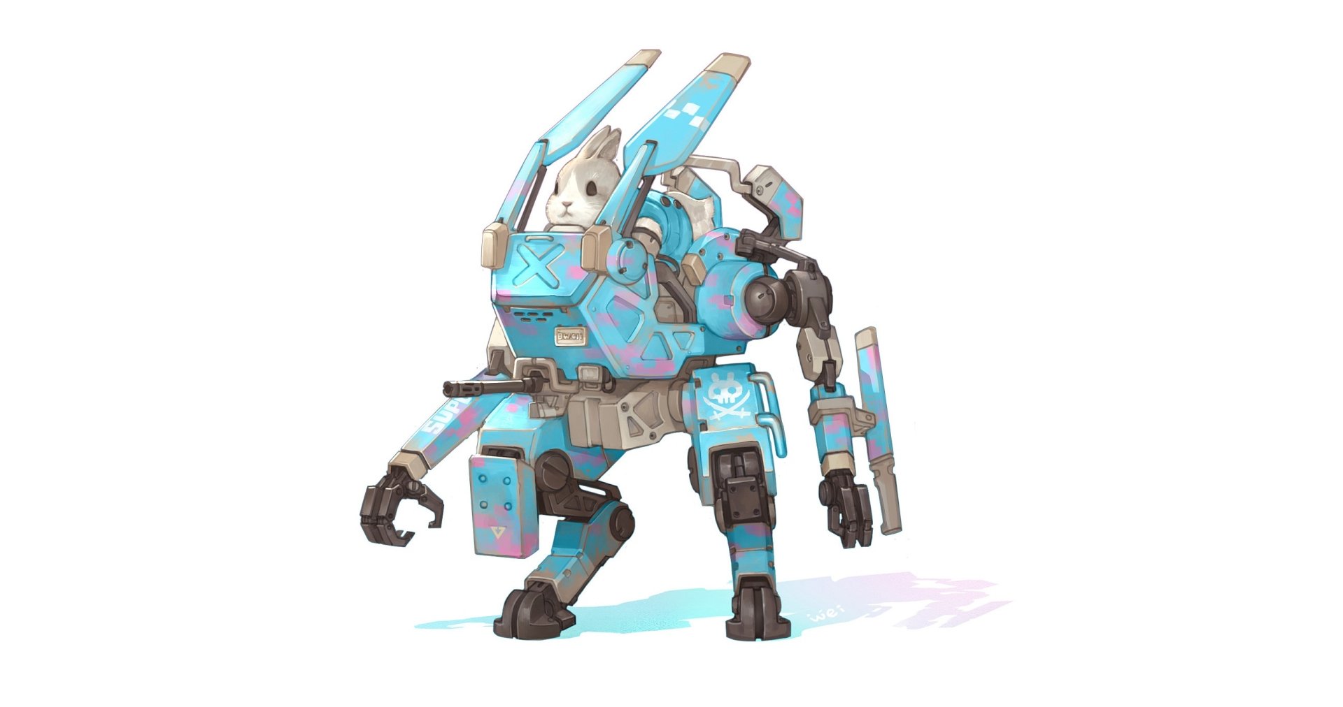 HD PC desktop wallpaper featuring a sci-fi robot with a bunny inside, blending futuristic technology with a cute animal design.