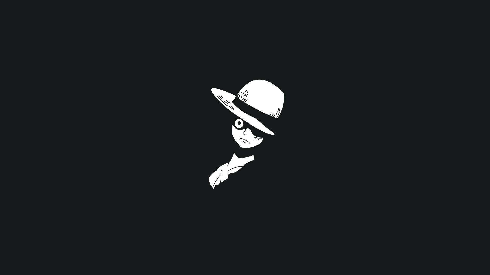 Minimalist 4K Ultra HD wallpaper featuring a monochrome silhouette of Monkey D. Luffy from the anime One Piece on a black background.
