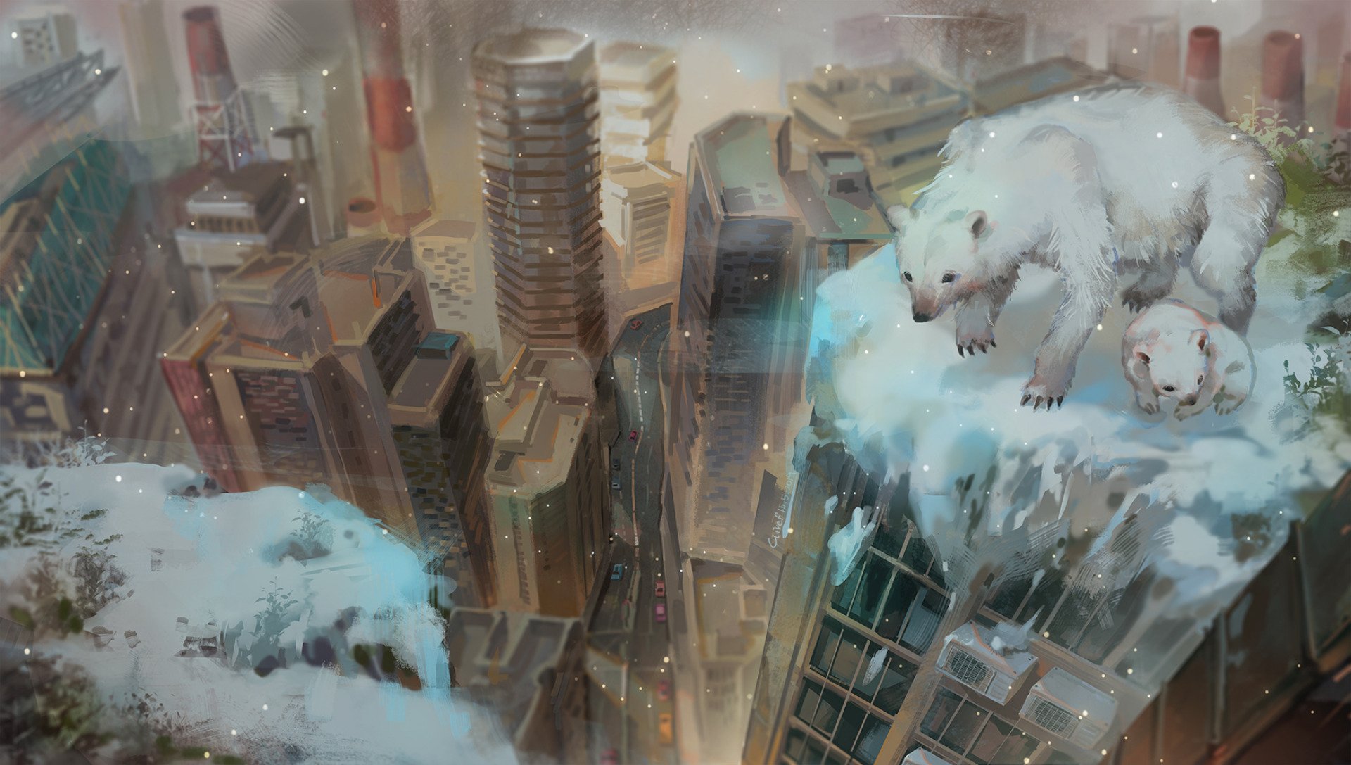 Download Polar Bear Artistic City HD Wallpaper by christon-clivef