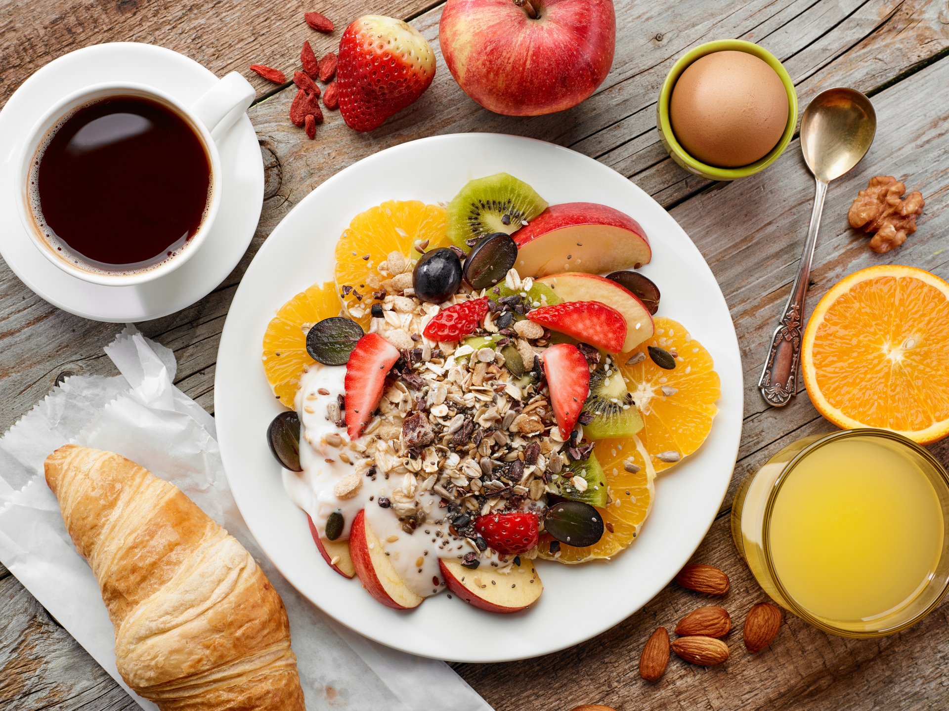 Download Still Life Fruit Coffee Food Breakfast 8k Ultra HD Wallpaper