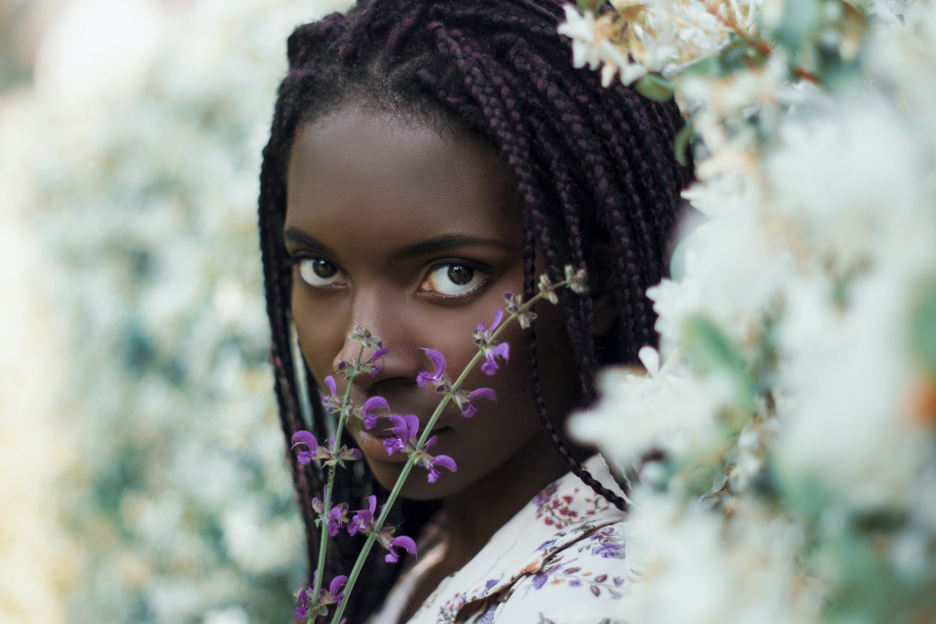 Download Stare Face Flower Woman Model 4k Ultra HD Wallpaper by Enrico Cavallarin