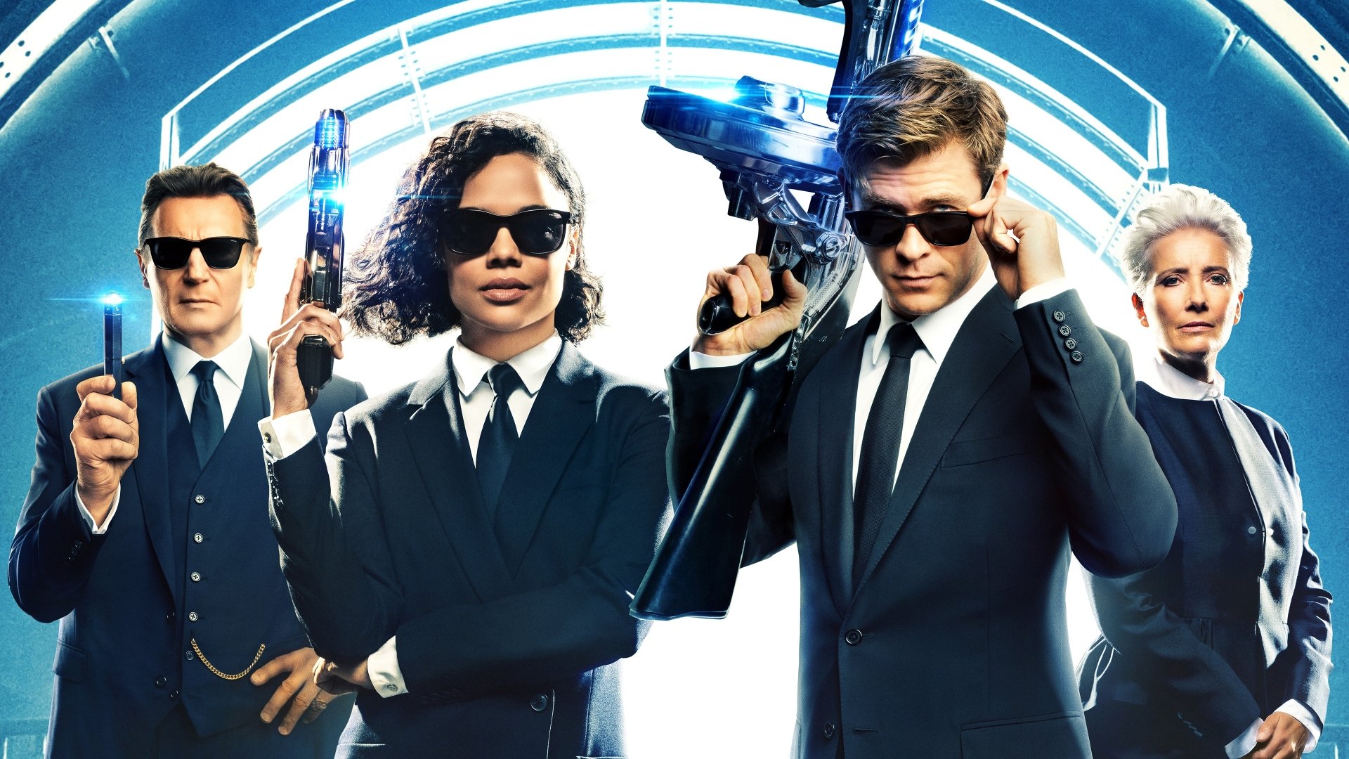 Download Tessa Thompson Emma Thompson Liam Neeson Chris Hemsworth Movie Men In Black: International 4k Ultra HD Wallpaper