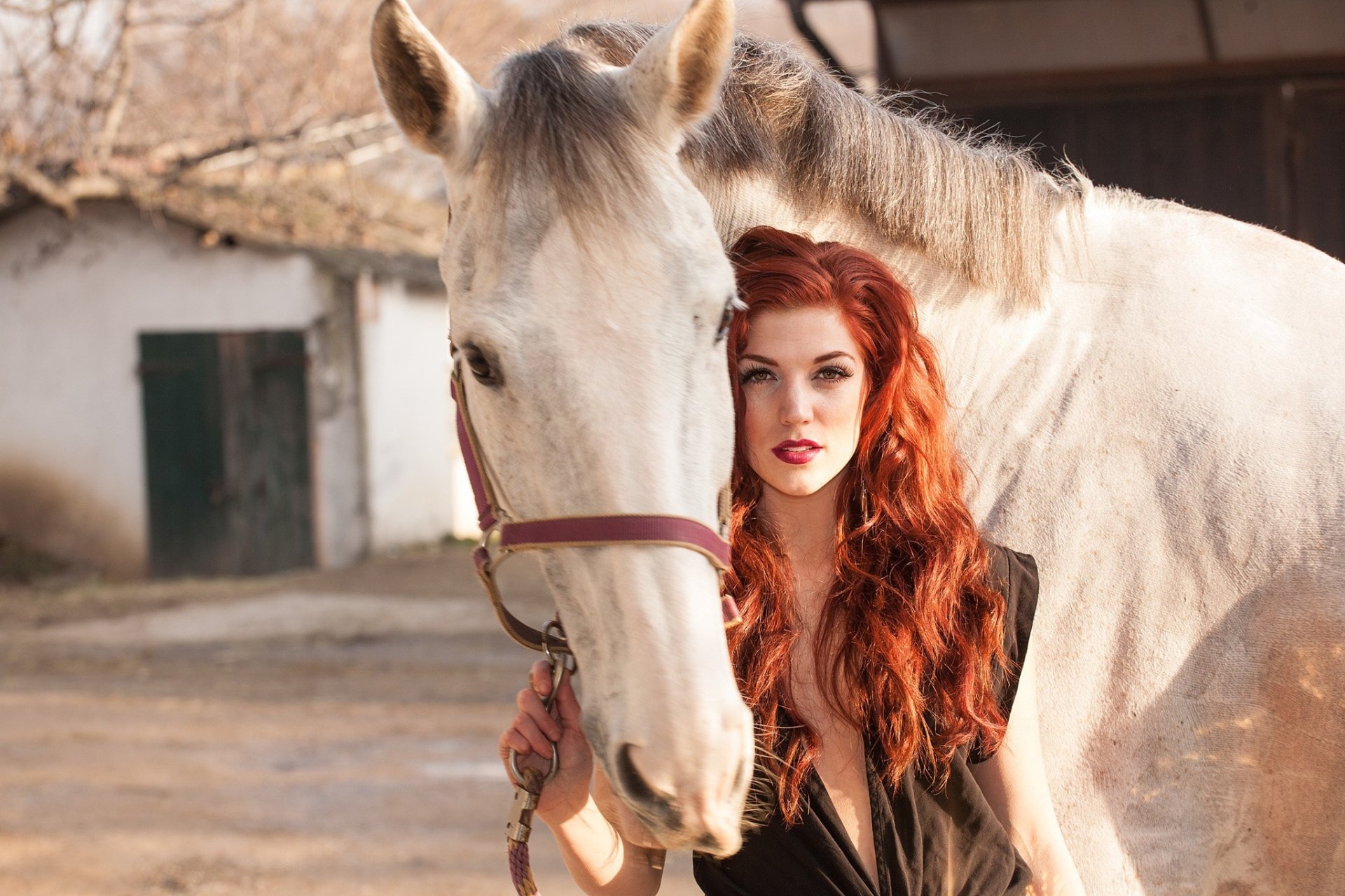 Download Lipstick Redhead Long Hair Horse Woman Model HD Wallpaper