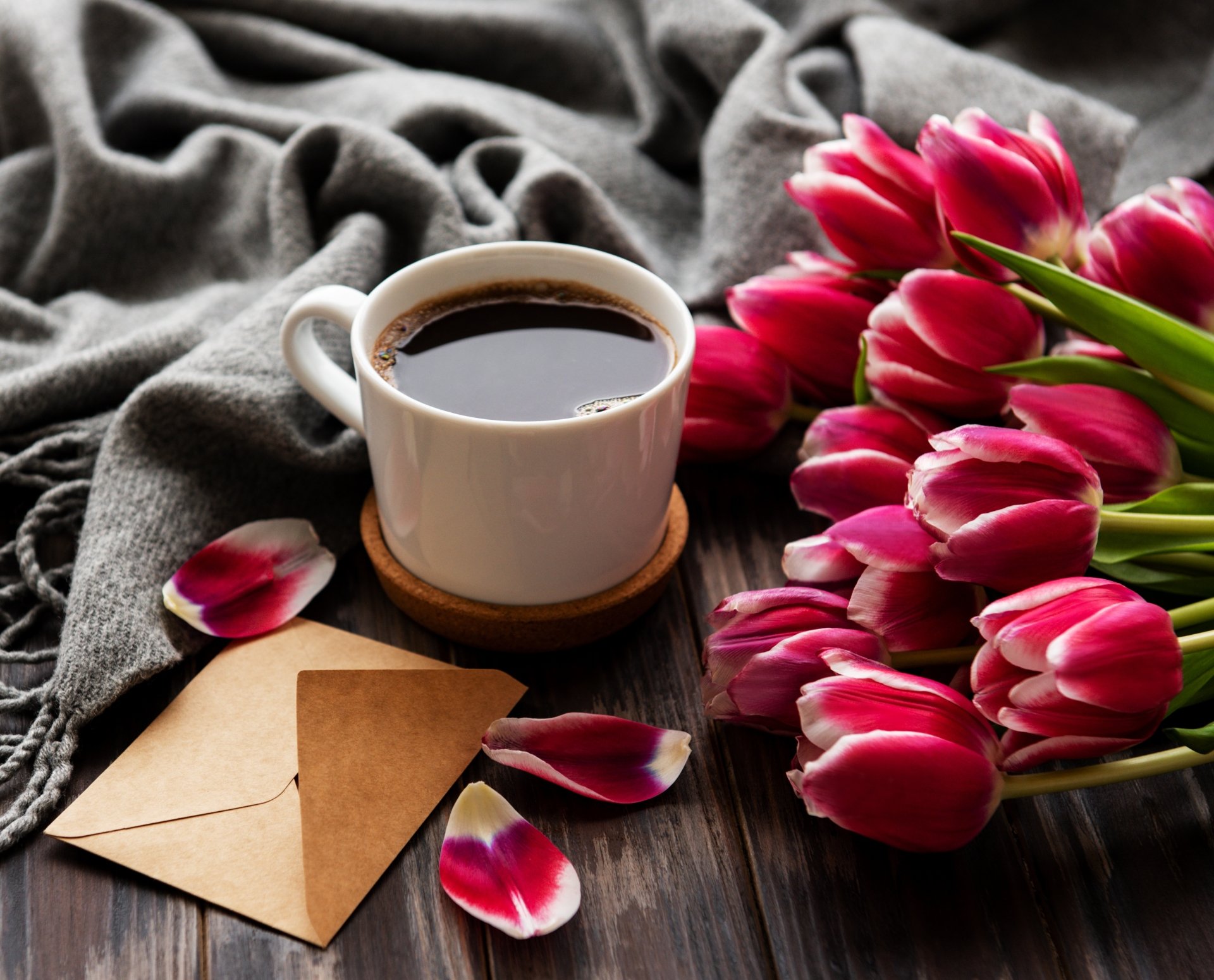 Download Pink Flower Still Life Tulip Flower Food Coffee 4k Ultra HD
