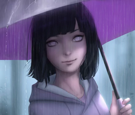 Anime character Hinata Hyuga from Boruto holding an umbrella in the rain. High definition desktop wallpaper and background.