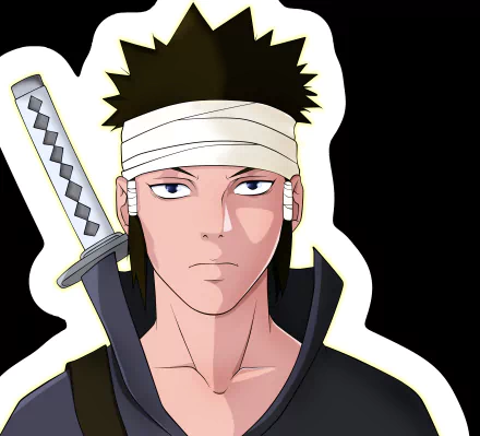 Asura Ōtsutsuki (Naruto) — anime 2K Quad HD PC wallpaper: close-up portrait with headband, sword on shoulder, pale blue eyes and stoic expression.