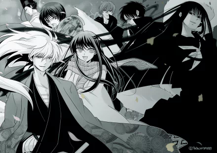 4K Ultra HD PC desktop wallpaper featuring characters from the anime Nurarihyon no Mago in a dynamic black-and-white composition.