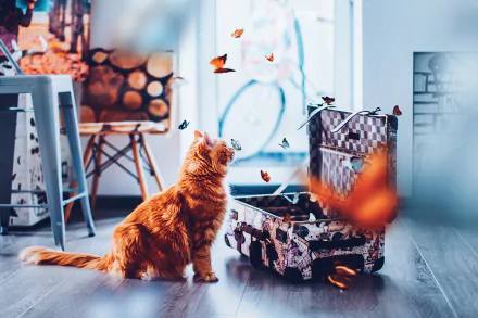 butterfly suitcase Animal cat HD Desktop Wallpaper | Background Image