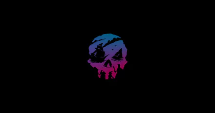 A vibrant skull logo with a pirate ship silhouette from the video game Sea of Thieves, set against a black background, rendered in 4K Ultra HD quality.