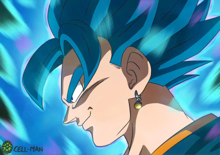 Goku in blue Super Saiyan form with glowing aura and Potara earring, vivid anime colors — Dragon Ball Super 4K Ultra HD PC desktop wallpaper/background