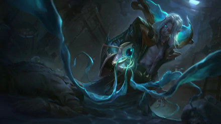 Vladimir (League of Legends) conjuring blood magic in a shadowy crypt — HD PC desktop wallpaper/background for the League of Legends video game.