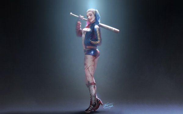 Comics Harley Quinn DC Comics Shorts Blood Twintails Lipstick Boots HD Wallpaper | Background Image