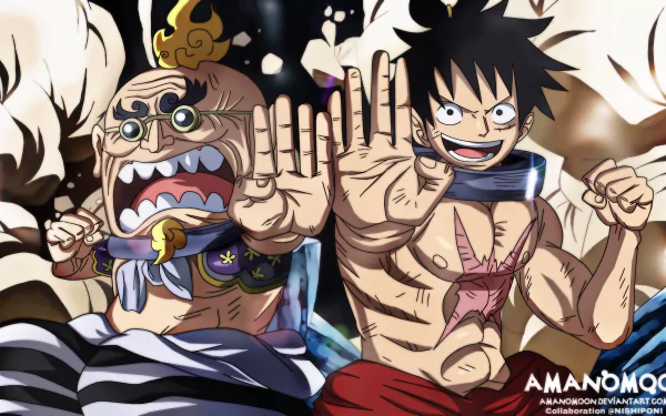 Monkey D. Luffy and Hyogoro from One Piece anime, depicted in dynamic poses on a vibrant 4K Ultra HD PC desktop wallpaper.