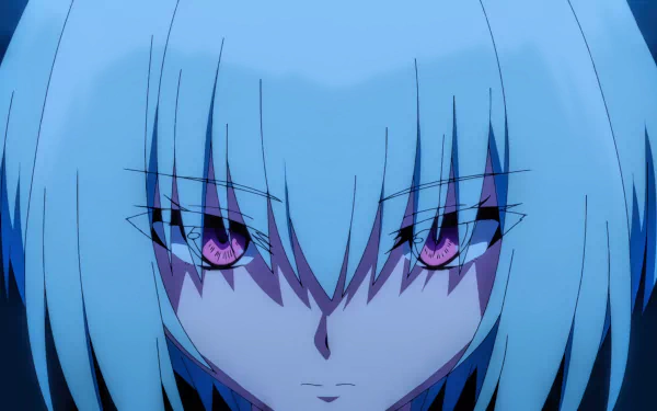 Close-up of Fitoria (The Rising of the Shield Hero) — blue hair, piercing pink eyes, face-centered anime portrait, 2K Quad HD PC desktop wallpaper.