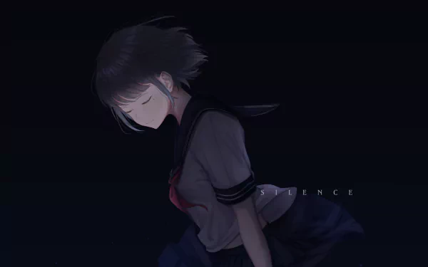 Original Anime HD PC desktop wallpaper and background: short hair girl in a school uniform, bowed in profile against a dark, moody backdrop.