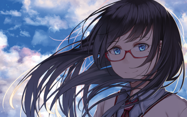 Anime Original Black Hair Blue Eyes Glasses Sky HD Wallpaper | Background Image