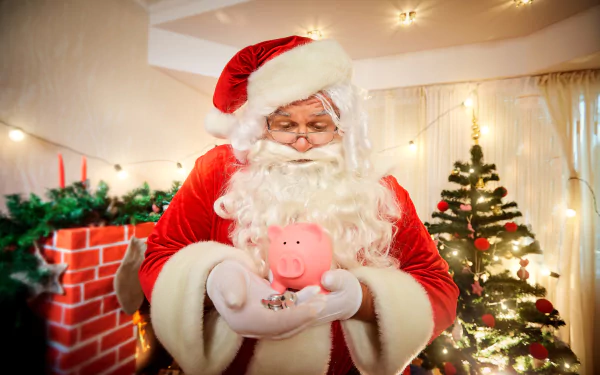 piggy bank Santa holiday Christmas HD Desktop Wallpaper | Background Image