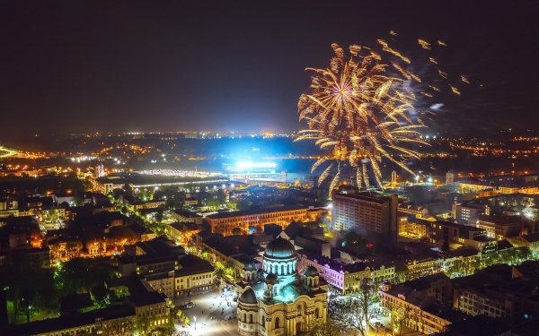 Photography Fireworks Night City Kaunas Lithuania Building HD Wallpaper | Background Image