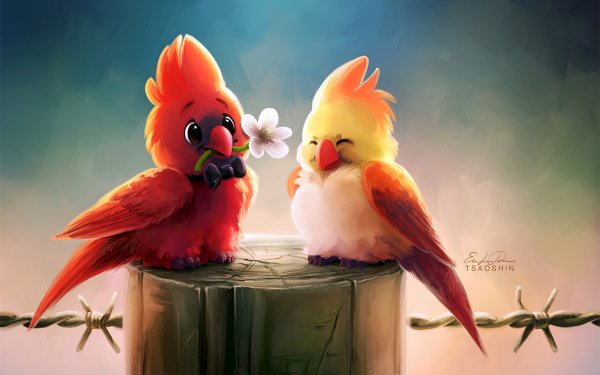 Fantasy Bird Fantasy Animals Couple Love HD Wallpaper | Background Image