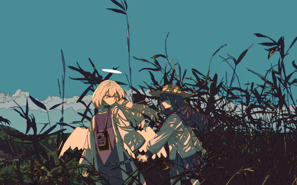 hat yellow eyes pink eyes blonde long hair wings Anime angel anime angel HD Desktop Wallpaper | Background Image