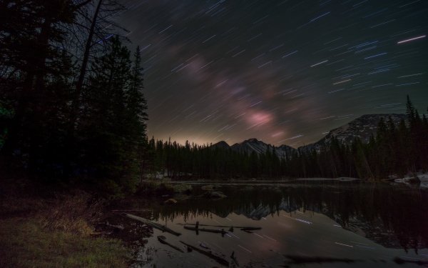 Earth Night Mountain Lake Reflection Canada Nature Star Trail HD Wallpaper | Background Image